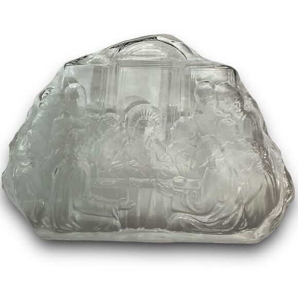 Vintage Last Supper Reverse Carved Laser Engraved Glass Crystal Paperweight - Picture 3 of 8
